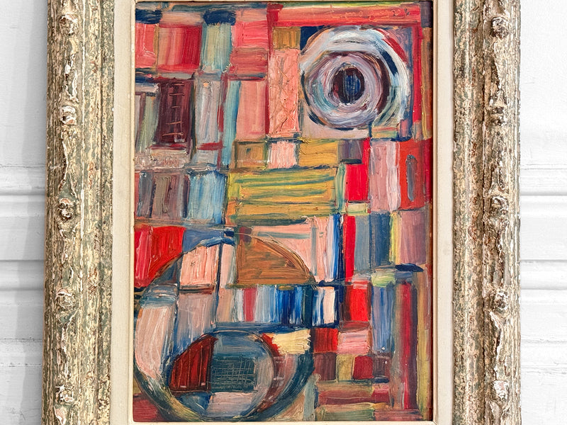 A 1950's French Abstract Oil on Board by Patrick Boudon in Antique Montparnasse Frame