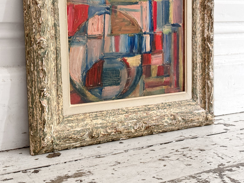 A 1950's French Abstract Oil on Board by Patrick Boudon in Antique Montparnasse Frame