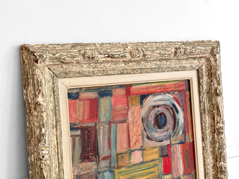 A 1950's French Abstract Oil on Board by Patrick Boudon in Antique Montparnasse Frame