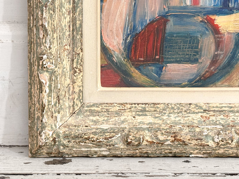 A 1950's French Abstract Oil on Board by Patrick Boudon in Antique Montparnasse Frame