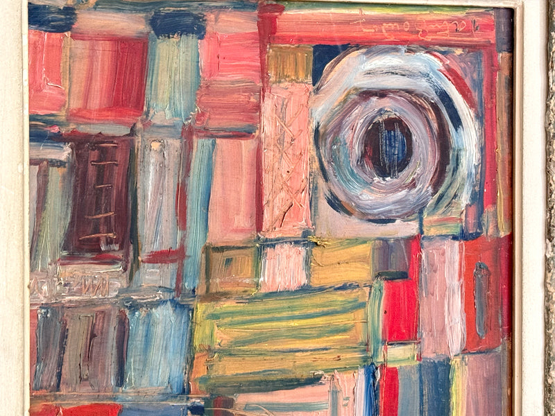 A 1950's French Abstract Oil on Board by Patrick Boudon in Antique Montparnasse Frame