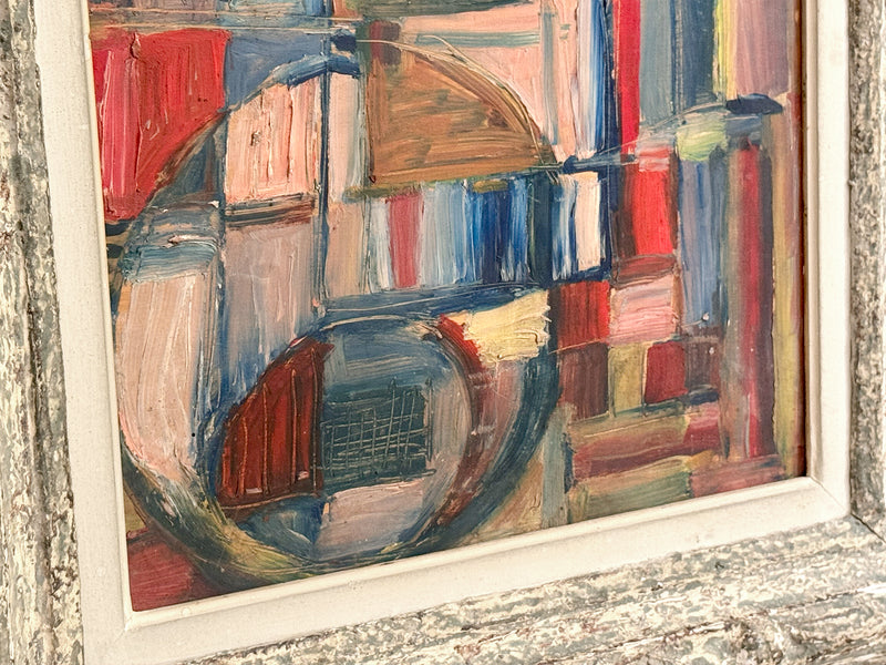 A 1950's French Abstract Oil on Board by Patrick Boudon in Antique Montparnasse Frame