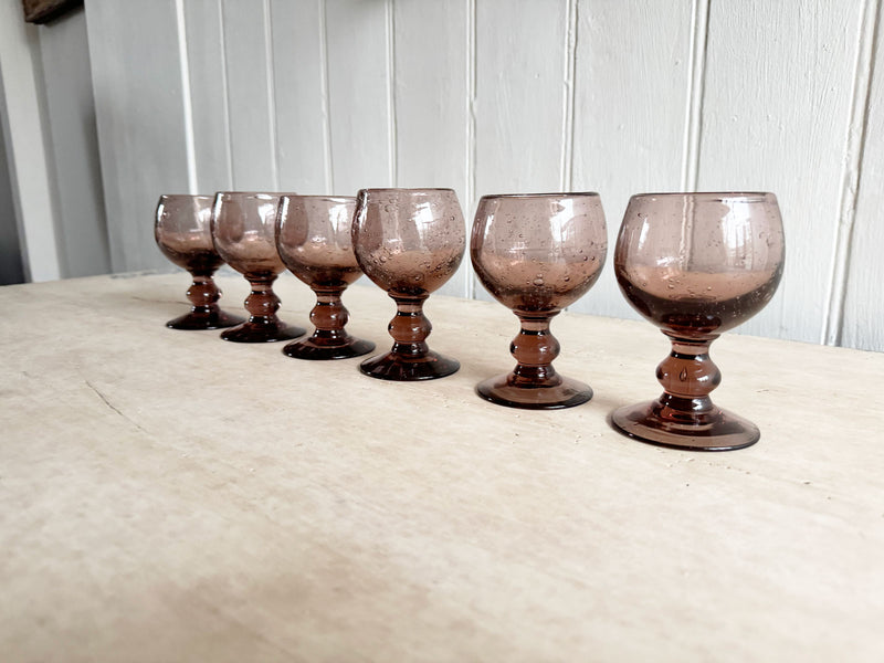 A Large Set of 1960's Biot Dark Pink Glasses & Bowl