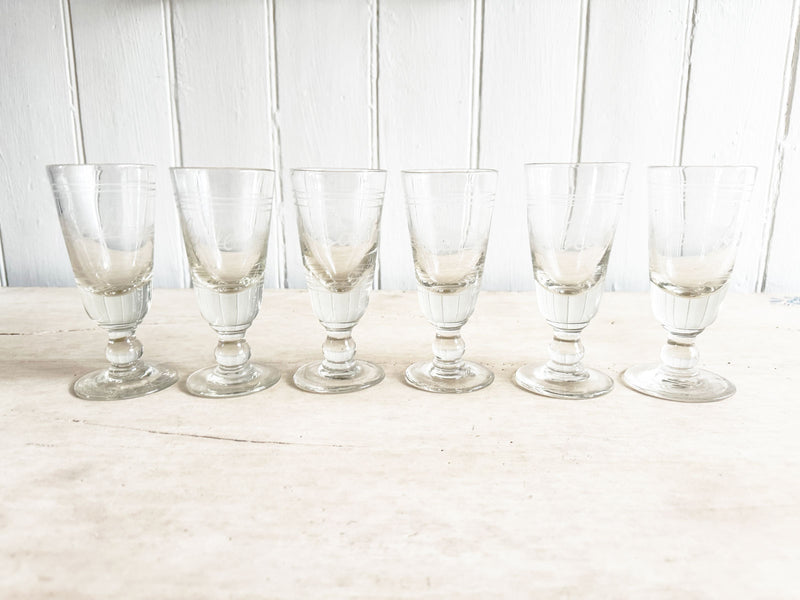 A Set of 6 Heavy French Etched 'Café' Glasses