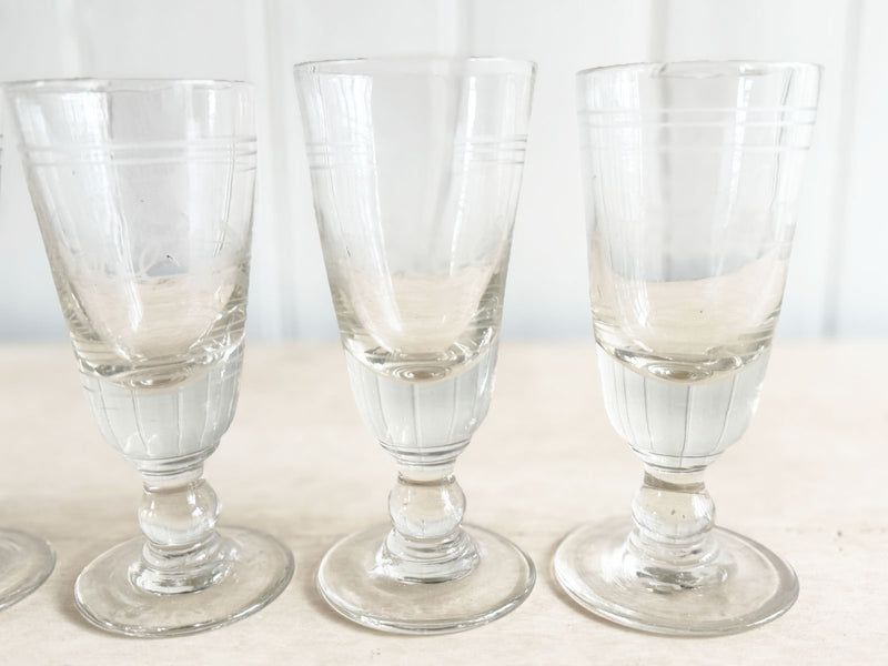 A Set of 6 Heavy French Etched 'Café' Glasses