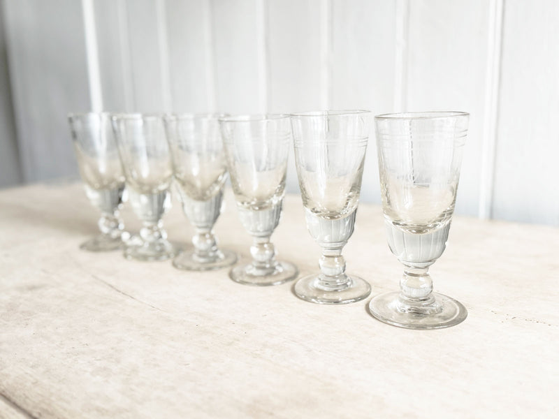 A Set of 6 Heavy French Etched 'Café' Glasses