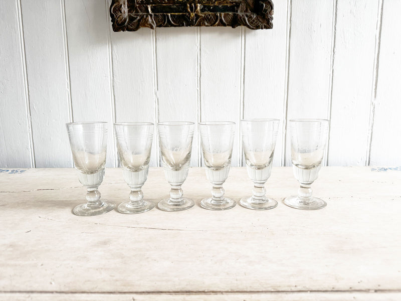 A Set of 6 Heavy French Etched 'Café' Glasses