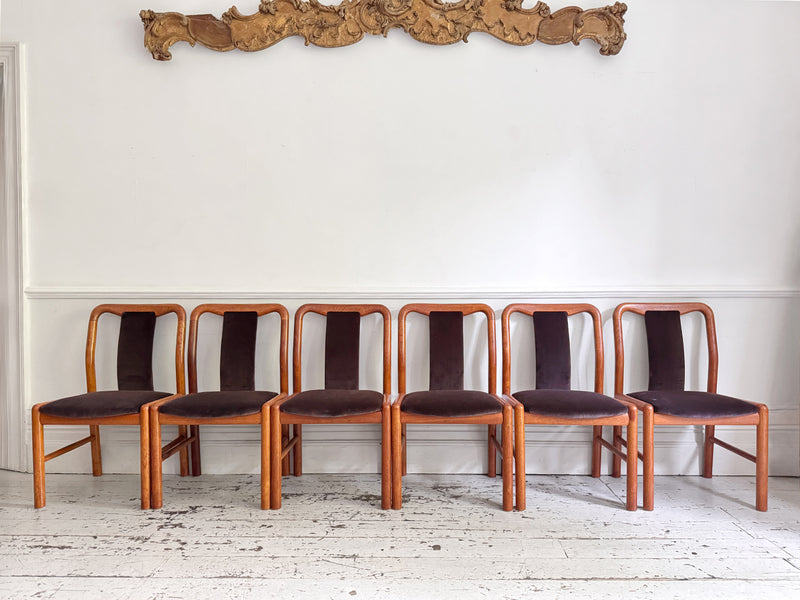 A Set of 6 1960's Danish Dining Chairs in Dark Brown Velvet by Boltinge