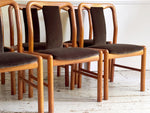 A Set of 6 1960's Danish Dining Chairs in Dark Brown Velvet by Boltinge