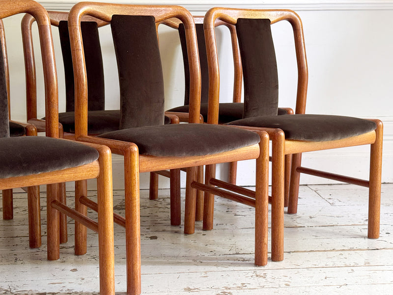 A Set of 6 1960's Danish Dining Chairs in Dark Brown Velvet by Boltinge