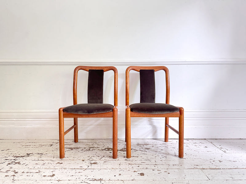 A Set of 6 1960's Danish Dining Chairs in Dark Brown Velvet by Boltinge