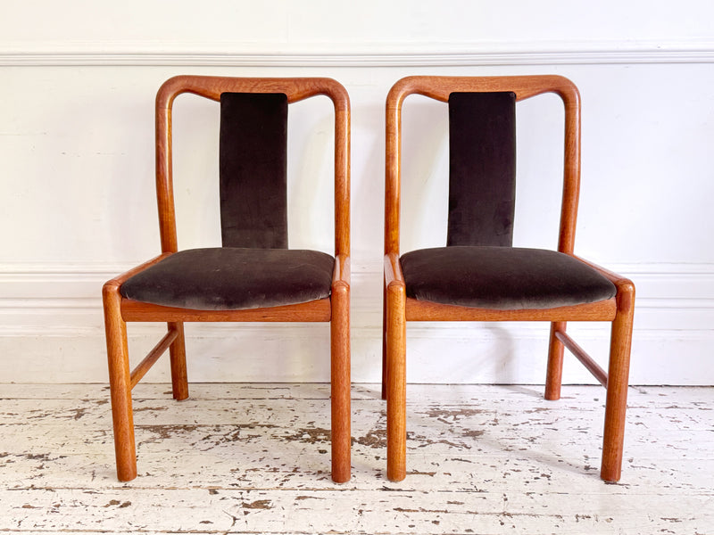 A Set of 6 1960's Danish Dining Chairs in Dark Brown Velvet by Boltinge