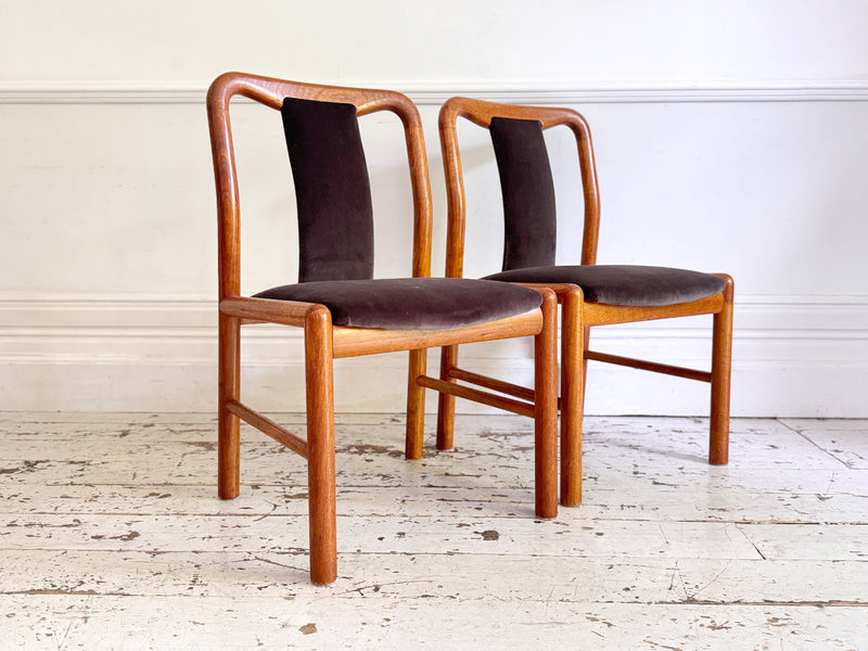 A Set of 6 1960's Danish Dining Chairs in Dark Brown Velvet by Boltinge