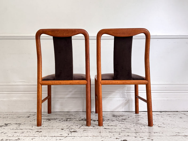 A Set of 6 1960's Danish Dining Chairs in Dark Brown Velvet by Boltinge
