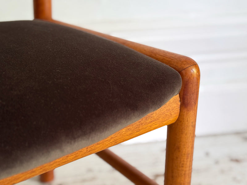 A Set of 6 1960's Danish Dining Chairs in Dark Brown Velvet by Boltinge