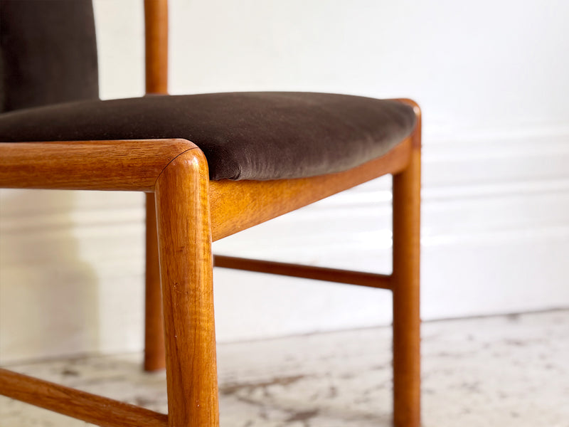 A Set of 6 1960's Danish Dining Chairs in Dark Brown Velvet by Boltinge