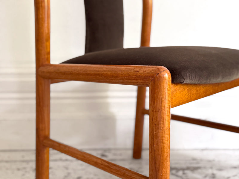 A Set of 6 1960's Danish Dining Chairs in Dark Brown Velvet by Boltinge