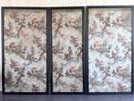 A Triptych of 18th C Chinoiserie Block Printed, Hand Painted Canvas Wall Coverings 