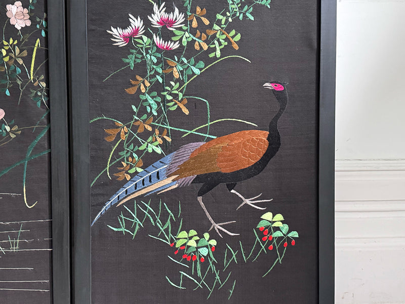 A Set of Four 1930's Embroidered Japanese Silk Panels