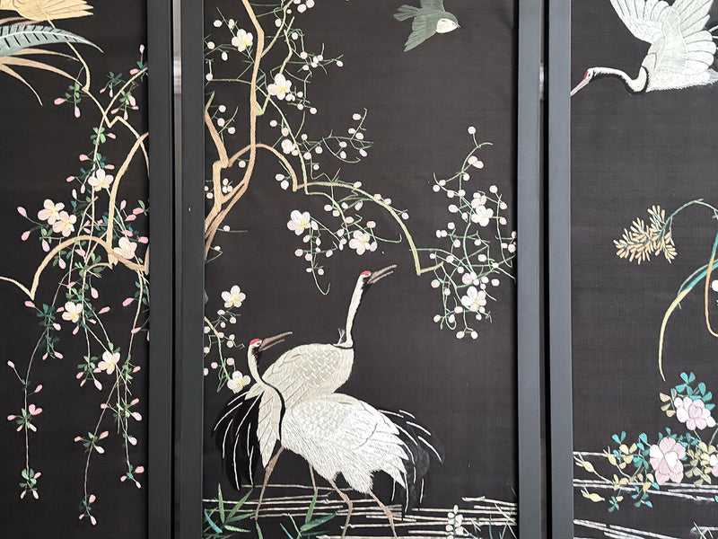 A Set of Four 1930's Embroidered Japanese Silk Panels