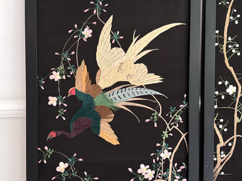 A Set of Four 1930's Embroidered Japanese Silk Panels