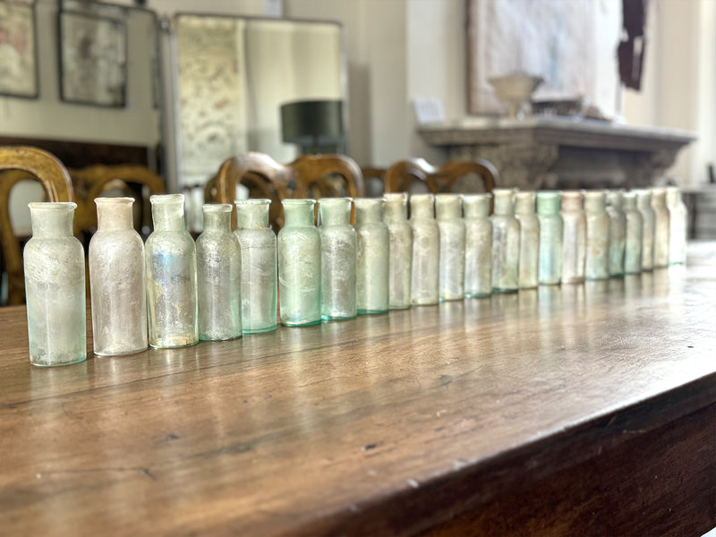 22 Small Antique Glass Bottles - Sold in 3's