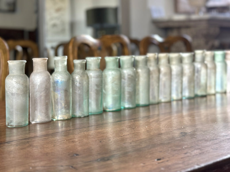 22 Small Antique Glass Bottles - Sold in 3's