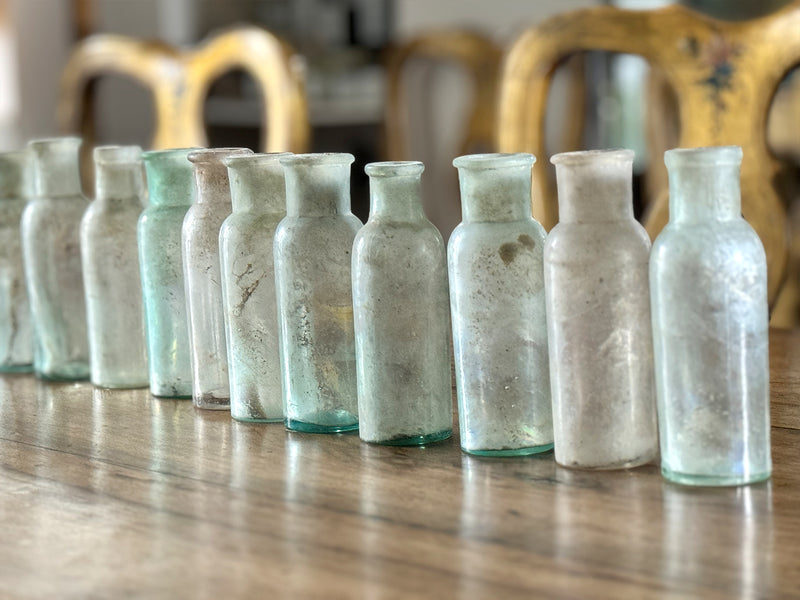 22 Small Antique Glass Bottles - Sold in 3's