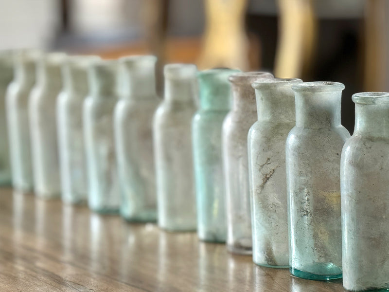 22 Small Antique Glass Bottles - Sold in 3's