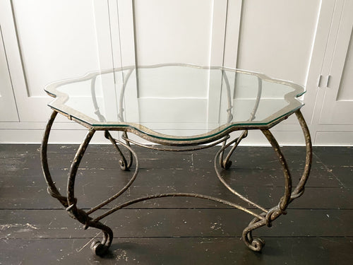 A 1950's Spanish Hammered Gilt Metal Coffee Table with Glass Top