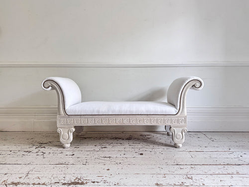 A Thomas Hope Style Painted Window Seat with Linen Upholstery