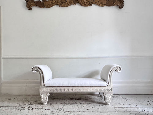 A Thomas Hope Style Painted Window Seat with Linen Upholstery