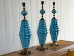 A Rare Manises Turquoise Ceramic & Bronze Table Light