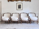 Two Pairs of Carved 19th C Louis XVI Style Carved Frame Bergères