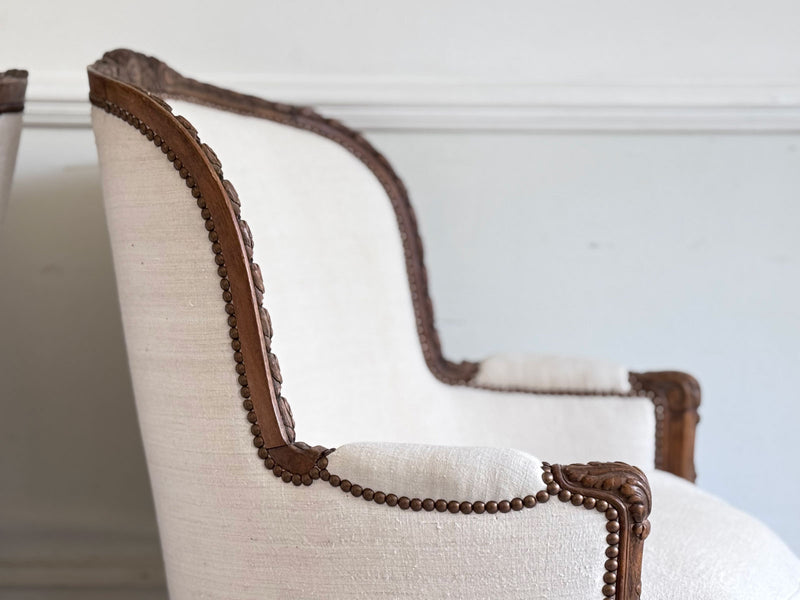 Two Pairs of Carved 19th C Louis XVI Style Carved Frame Bergères