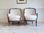 Two Pairs of Carved 19th C Louis XVI Style Carved Frame Bergères