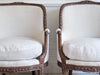 Two Pairs of Carved 19th C Louis XVI Style Carved Frame Bergères