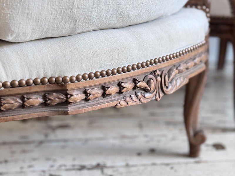 Two Pairs of Carved 19th C Louis XVI Style Carved Frame Bergères