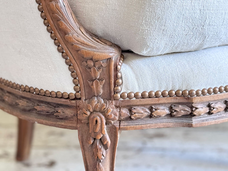 Two Pairs of Carved 19th C Louis XVI Style Carved Frame Bergères
