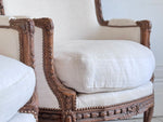 Two Pairs of Carved 19th C Louis XVI Style Carved Frame Bergères