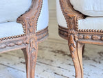 Two Pairs of Carved 19th C Louis XVI Style Carved Frame Bergères