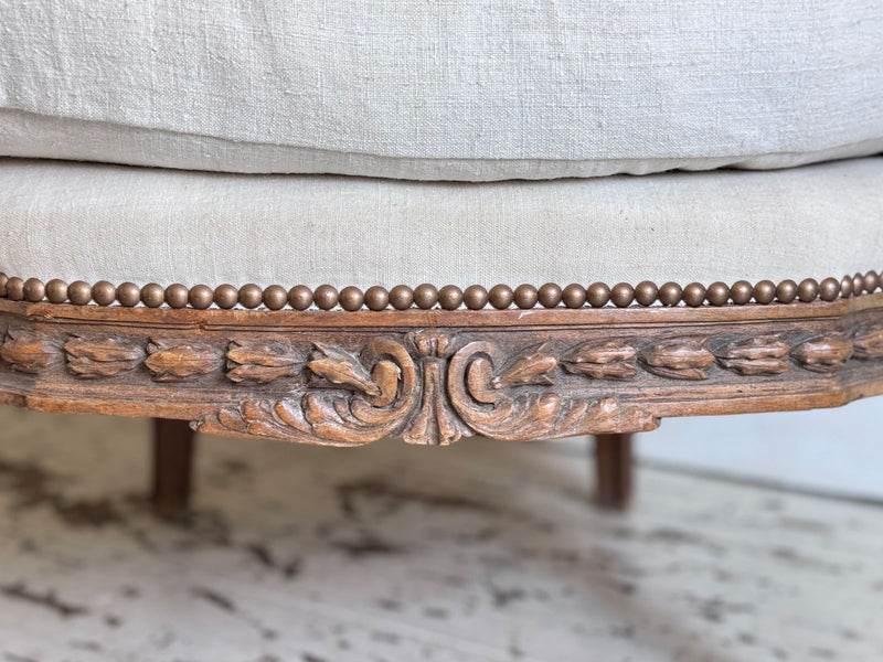 Two Pairs of Carved 19th C Louis XVI Style Carved Frame Bergères