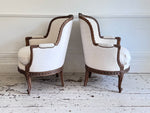 Two Pairs of Carved 19th C Louis XVI Style Carved Frame Bergères