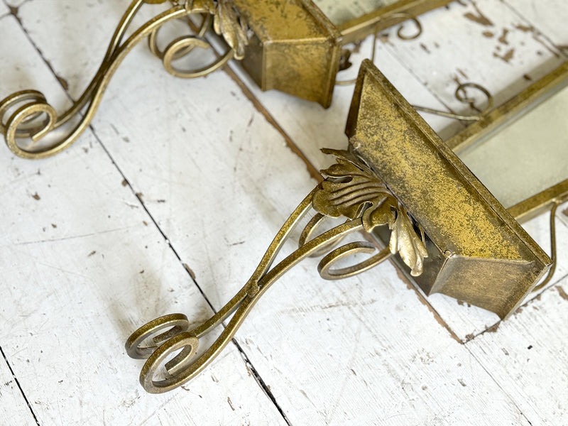 Two Pairs of 1940's French Gilt Metal Mirrored Wall Sconces