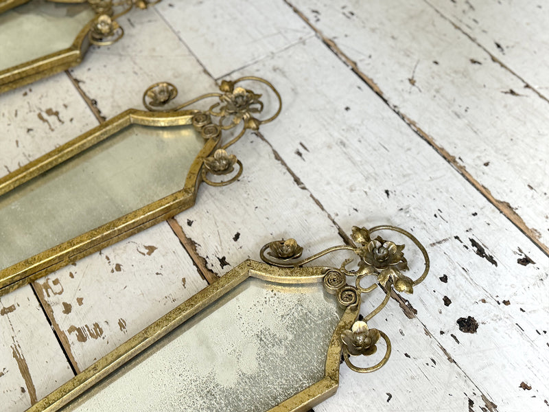 Two Pairs of 1940's French Gilt Metal Mirrored Wall Sconces