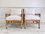 Two Pairs of 1950's French Bamboo Armchairs with Brass Details
