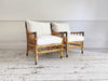 Two Pairs of 1950's French Bamboo Armchairs with Brass Details
