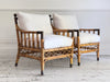 Two Pairs of 1950's French Bamboo Armchairs with Brass Details