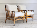 Two Pairs of 1950's French Bamboo Armchairs with Brass Details