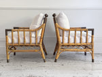 Two Pairs of 1950's French Bamboo Armchairs with Brass Details
